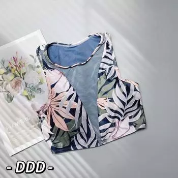 DDD Original Single High-End and Fashionable Print Women s Yoga Vest Sports Bra Fitness Running Underwear with Chest Pad Gray tipsy XS (Bust size 60cm, hem 54cm)