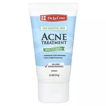 De La Cruz, Мазь от прыщей с 5% серой, для чувствительной кожи, 2,6 унции (74 г)