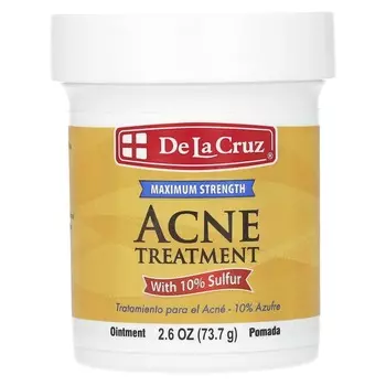 De La Cruz, Мазь от угревой сыпи с 10% серой, максимальная эффективность, 2,6 унции (73,7 г)