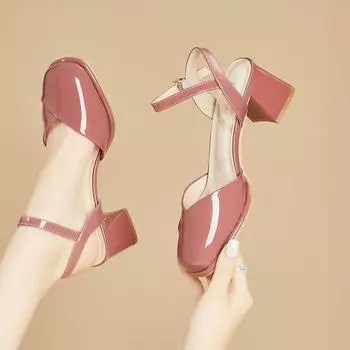 De Mujer Женские сексуальные высококачественные черные лакированные кожаные туфли с пряжкой на высоком каблуке Sapatos Femininas 34 красный