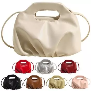 de PU кожа плиссированная женская сумка через плечо Cloud Pouch Bag Zipper Shopping Travel коричневый