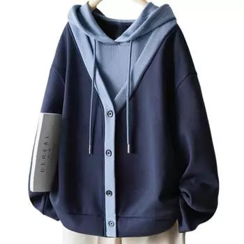 De Rong Fake Двухкомпонентная толстовка с капюшоном Женская осень-зима Толстые повседневные толстовки и свитшоты Женские M павлин голубой