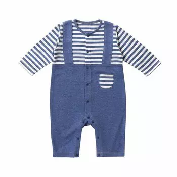 de Сделано в Японии Джинсовый стиль трикотажный комбинезон Стиль комбинезон для новорожденных Детская одежда Детская кайма 70 см 80 см Материал Теплый трикотаж Милый мальчики девочки [Creme тёмно-синий