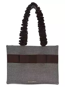de Tote Bag EC Limited Houndstooth Ruffle Handle Square Tote M Bag Brown [Maison Fleur] Womens
