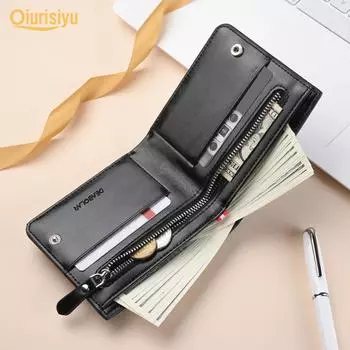 Deabolar Деловой мужской короткий кошелек из искусственной кожи в два сложения Horizontal чёрный