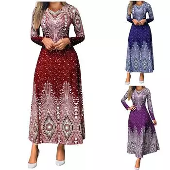 Deago женские повседневные платья с длинным рукавом и v-образным вырезом трапециевидной формы и расклешенное длинное платье миди на весну, лето и осень M фиолетовый