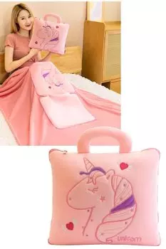 DearJapan Одеяло-единорог, симпатичное, розовое, легко переносить, с ручкой (розовый)