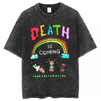 Death Is Coming Y2k Tiki T-shirts Men Women Webshop Anime Graphic Printed Short Sleeve T Shirt Cotton Top S