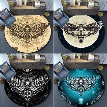 Death Moth Gothic Skull Round Carpet Home Living Room Sofa Bedroom Floor Decoration Floor Mat Carpet 40cm