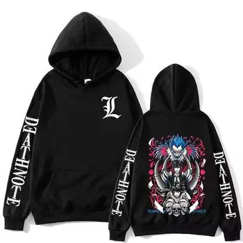 Death Note Аниме-пуловер Ryuk And Light Printed Hooded Men Women Hoodies Plus Size Sweatshirt Harajuku Unisex Streetwear XS чёрный