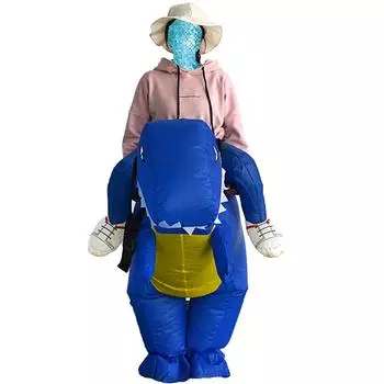 Decdeal Костюм De Dinosaure Gonflable Adulte Adulte Костюм Воздушный вентилятор синий