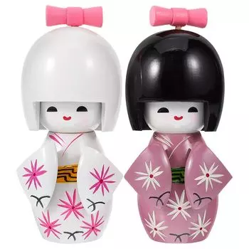 DECHOUS Kokeshi Японская кукла Kokeshi Кукла Деревянная японская кукла-кимоно Японская кукла-гейша Украшение Кукла-кимоно самурая Украшение 2 шт.