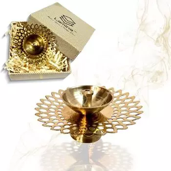 Decorative Brass Diya for Puja (Set of 1 Small 3inch Golden Round Net) Center Wick Holder Pital Akhand Deep Vilakku for Home Dcor