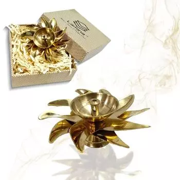 Decorative Brass Diya for Puja (Set of 1 Small 3inch Golden Sun Design) Center Wick Holder Pital Akhand Deep Vilakku for Home Dcor,