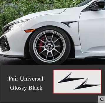 Decorative Car Side Fender Wing Emble Badge Bonnet Car styling Sticker Glossy Black