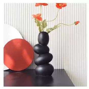 Decorative Ceramic Vase for Flowers, Pampas Grass Vase, Vase for Money Plant Live Plants for Home, Office,Gifts- (Pebble Vase, , Glossy Black)