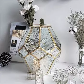 Decorative Ground silver glass Copper Candle Lantern for home 34*34*35.5cm золотой