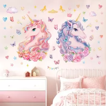 DECOWALL Большая наклейка на стену в виде единорога для детского сада, детская комната, наклейка на стену своими руками, настенное искусство, наклейка для мальчиков и девочек, украшение для детской ванной комнаты, винил