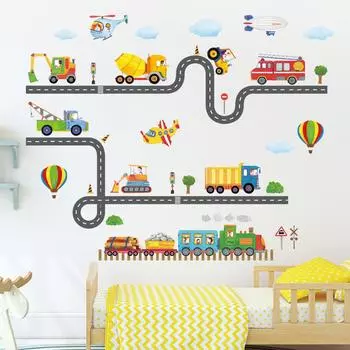 DECOWALL Дорожно-строительная транспортная наклейка на стену Deco Детский сад Детский сад Школьная комната SG-2107 Детская