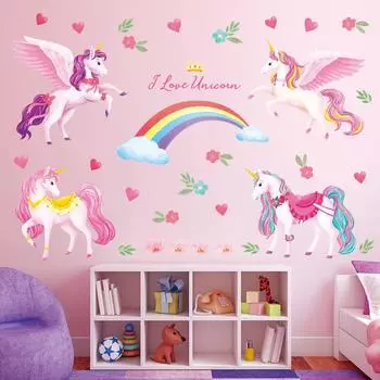 DECOWALL Единорог и Радуга Наклейка на стену Деко Детский сад Детская комната DIY Наклейка на стену Наклейка на стену Наклейка на стену Наклейка для мальчиков и девочек Детская ванная комната