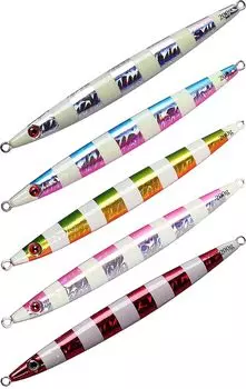 Deep Sea Fishing Long Metal Jig Lure with 3D Laser Set of Blue Silver UB-Lab. Coating, 200g, 5, Colors Red, Pink, Pink, Gold,