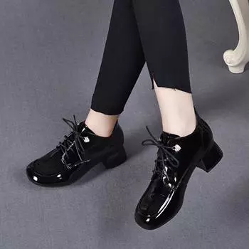Deep single shoes women s autumn and winter new round head lace-up fashion shoes high heels cow patent leather women s ankle shoes 34