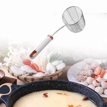 Deepened Skimmer Spoon Pot Noodle Strainer Food Colander Fine Mesh for Frying white handle