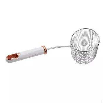Deepened Skimmer Spoon Pot Noodles Strainer Food Colander Fine Mesh for Frying white handle