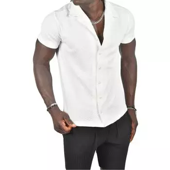 DeepSEA Kabartma izgi Desenli Slim Fit Ksa Kollu Penye Gmlek 2403221