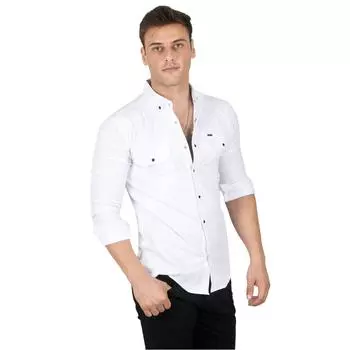 DeepSEA Мужская джинсовая рубашка с тонкими ребристыми кнопками и двойными карманами из лайкры 2300421