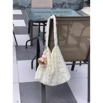Deer Box Deerbox Large Capacity Lace Tote Bag Women 2025 New Zhao RUSI Same Shoulder Handbag Creamy-white (thickened Lace)