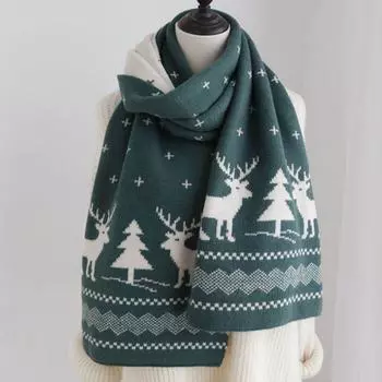 Deer Christmas Scarf Red Winter Cashmere Scarves Cute Wool Knitted Scarf Couple D