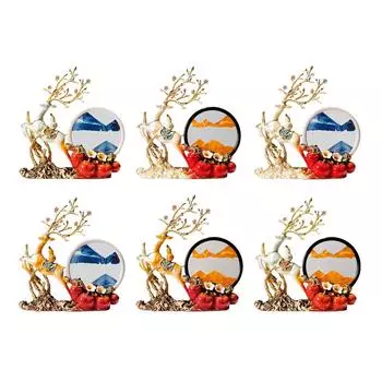 Deer Sculpture Moving Sand Art Picture Decor Resin Ornament Desktop Decoration Animal Statue for Desk Bedroom Bookshelves
