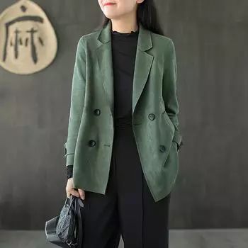 Deerskin fleece jacket women s new spring and autumn Korean version loose fashion age-reducing suit collar long-sleeved top M [95-55 kg] зелёный