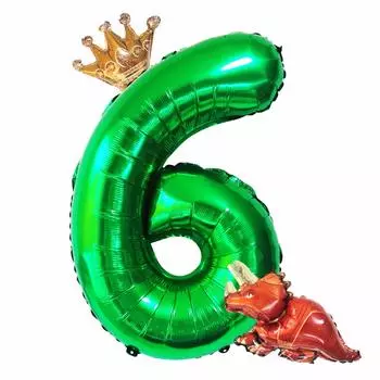 Deerzon Dinosaur 6 Year Old Number Balloon Set Birthday Decoration Boys Giant Balloon Birthday Crown (Number 6)