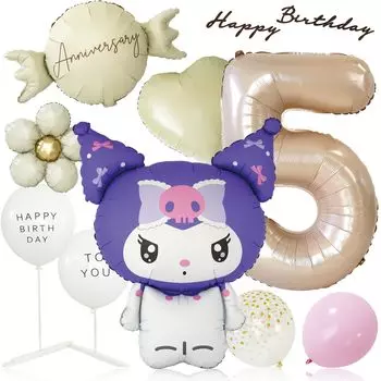 Deerzon Extra Large Kuromi Dull Pink 5 Years Old Dull Color Number Balloon Birthday Decoration Set Large Number Balloon Nuance Color Number Balloon