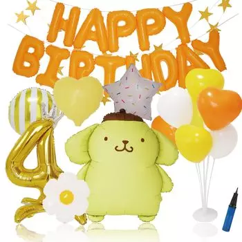 deerzon Pompompurin Набор для украшения дня рождения из воздушных шаров для мальчиков и девочек Подставка для воздушных шаров Гирлянда в виде сердец Sanrio Цифры 1 год 2 года 3 года