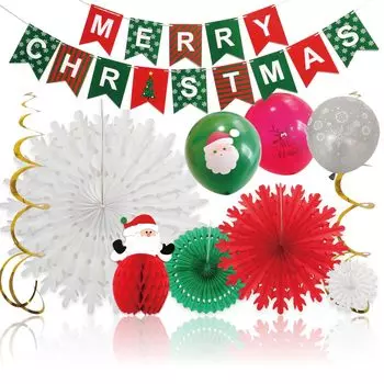 deerzon Рождественский набор украшений Бумажный веер Гирлянда для украшения вечеринки Воздушные шары для девочек и мальчиков Веер C (Тип бумаги)