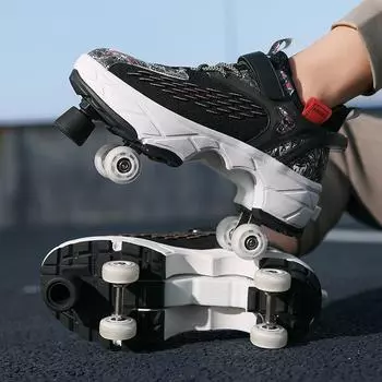 Деформированная обувь от 3 до 6 лет, четырехколесные деформированные роликовые коньки, которые могут ходить, могут скользить, интернет-знаменитости, обувь для девочек-беглецов 33