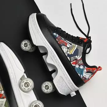 Деформированные ботинки от 3 до 6 лет Деформированные роликовые коньки с четырьмя колесами Можно ходить и кататься на коньках Обувь для девочек-беглецов 33