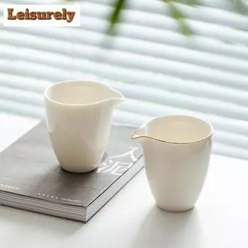 Dehua Sheep Fat Jade White Porcelain Tea Pitcher Antique Gold Painted Cha Hai Justice Cup Kung Fu Tea Tea Services Accessories