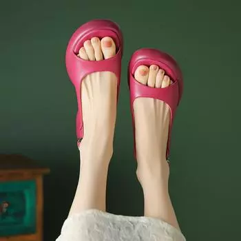 Дейл Дейл~ Мягкие и удобные босоножки с кожаной толстой платформой и каблуком-бабочкой — модные и универсальные, и женщины с удовольствием на них наступают. 35 абрикосовый