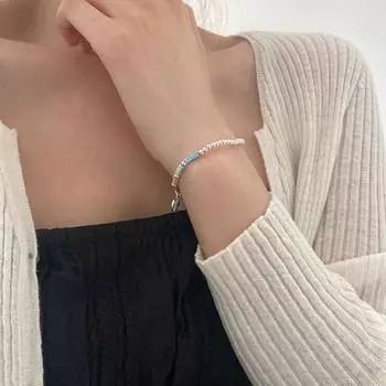 Действительно 100% стерлингового серебра 925 пробы с анионным оксидом камня портрет браслет женский ручной работы круглый бисер бренд женский Double11 оптовая продажа adjustable opening серебряный