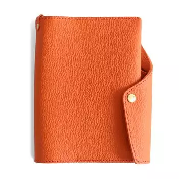 Действительно полезная обложка для блокнота, яркая, формата А5, сделано в Японии, натуральная кожа, антибактериальная, держатель для ручки, кожаный деловой оранжевый фукуро [HUKURO] (тип буклета)