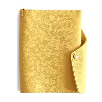 Действительно полезная обложка для блокнота, яркая, формата А5, сделано в Японии, натуральная кожа, антибактериальная, держатель для ручек, кожаный деловой желтый Fukuro [HUKURO] (тип буклета)