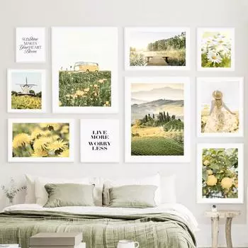 Дейзи, подсолнух, лимон, террасная девушка, автомобиль, настенная живопись на холсте, постеры на скандинавскую тему и принты, настенные панно для декора гостиной A4 21X30cm No Framed