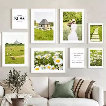 Дейзи трава девушка цветок овца ферма цитаты настенная живопись на холсте плакаты на скандинавскую тему и принты настенные панно для декора гостиной A4 21X30cm No Framed