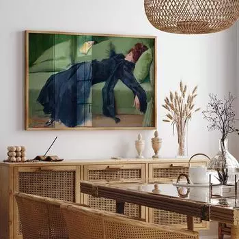 Декадентский портрет молодой женщины для печати, ретро-зеленая настенная художественная картина, абстрактная картина на холсте 21cm30cm NoFrame