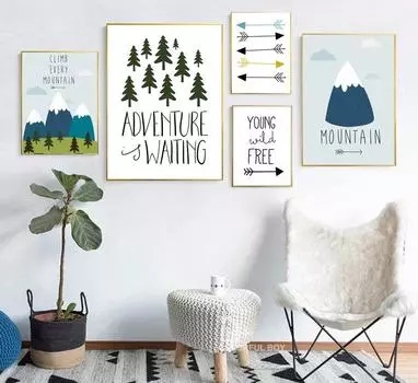 Декор для комнаты для мальчиков, настенное искусство на холсте, приключения ждут, постеры и принты для гостиной, картина для детской комнаты, без рамки 21*30cm No Frame