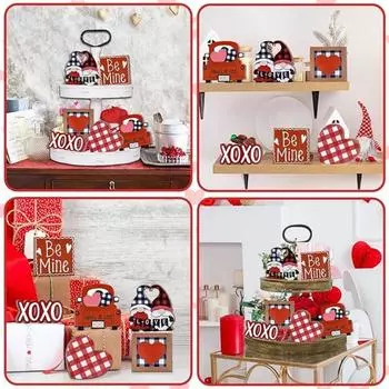 Декор для многоярусного подноса ко Дню святого Валентина. Украшения для подноса в фермерском стиле. Клетчатый гном в виде буйвола. Пара. Любовь. Грузовик. Деревянные знаки. Декор в деревенском стиле.